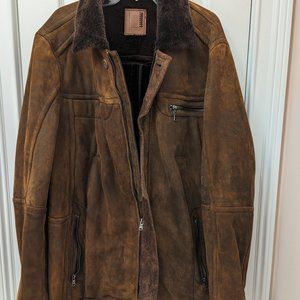 Robert Comstock Vertical Leather & Fur Bomber Jacket - Brown XL